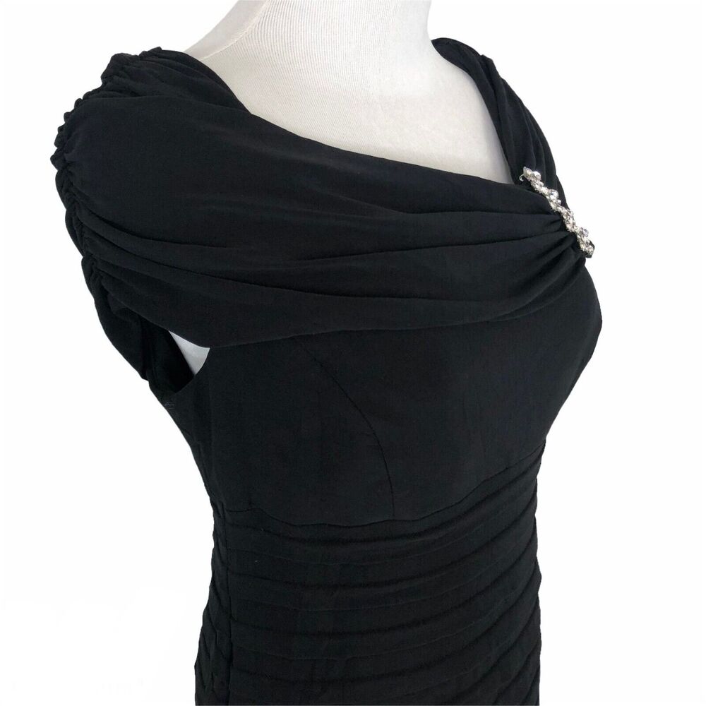 Scarlett Elegant Evening Sheath Dress Knee Length Ruched Boat Neck Sz 6 Black - Picture 9 of 10